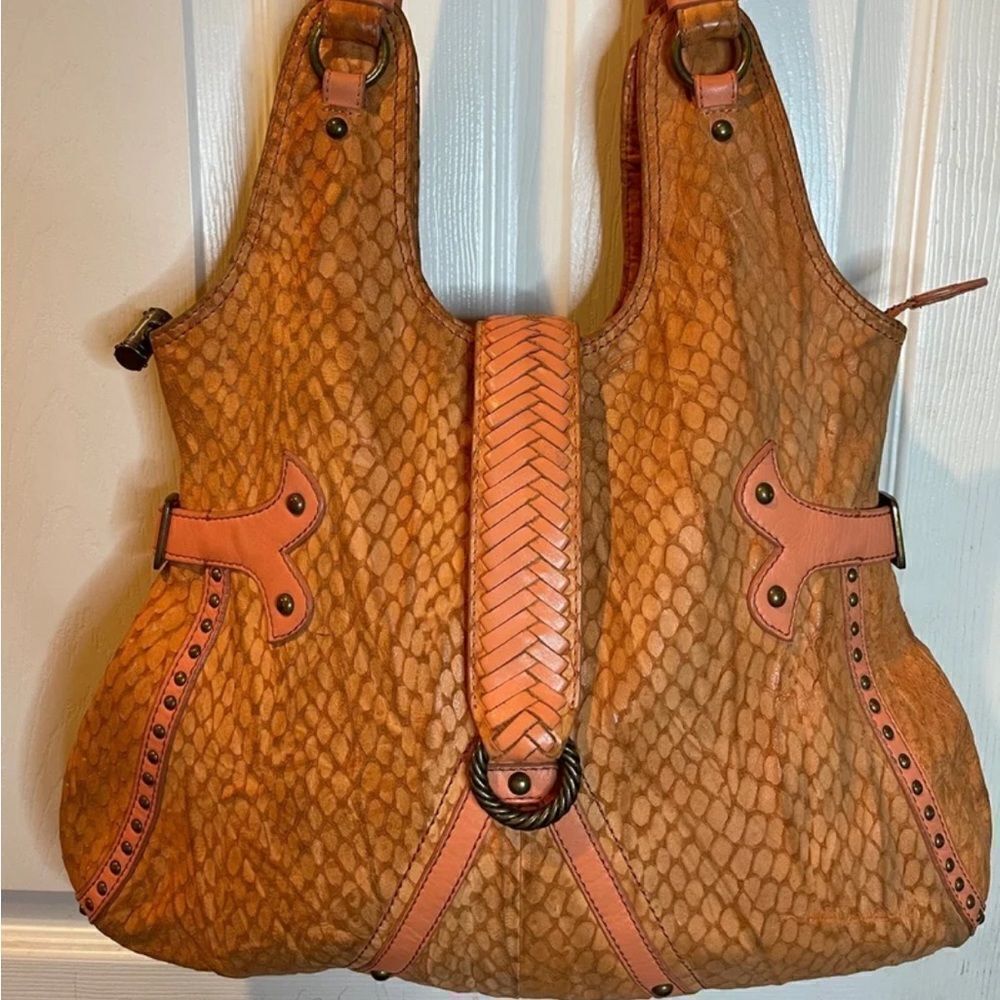 Babee D leather orange reptile prints hobo large shoulder bag antique hardwares